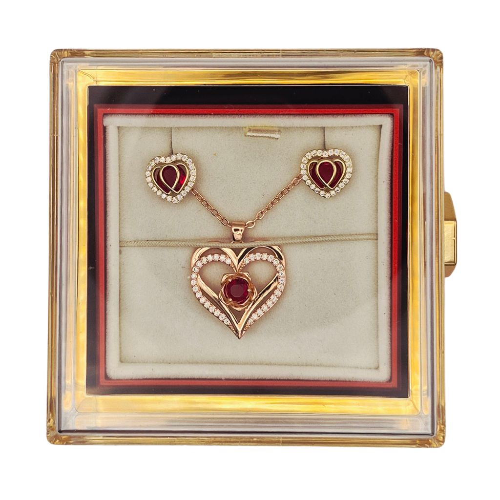 Rotating Artisan Rose & Stainless Steel Heart Jewelry Gift Set