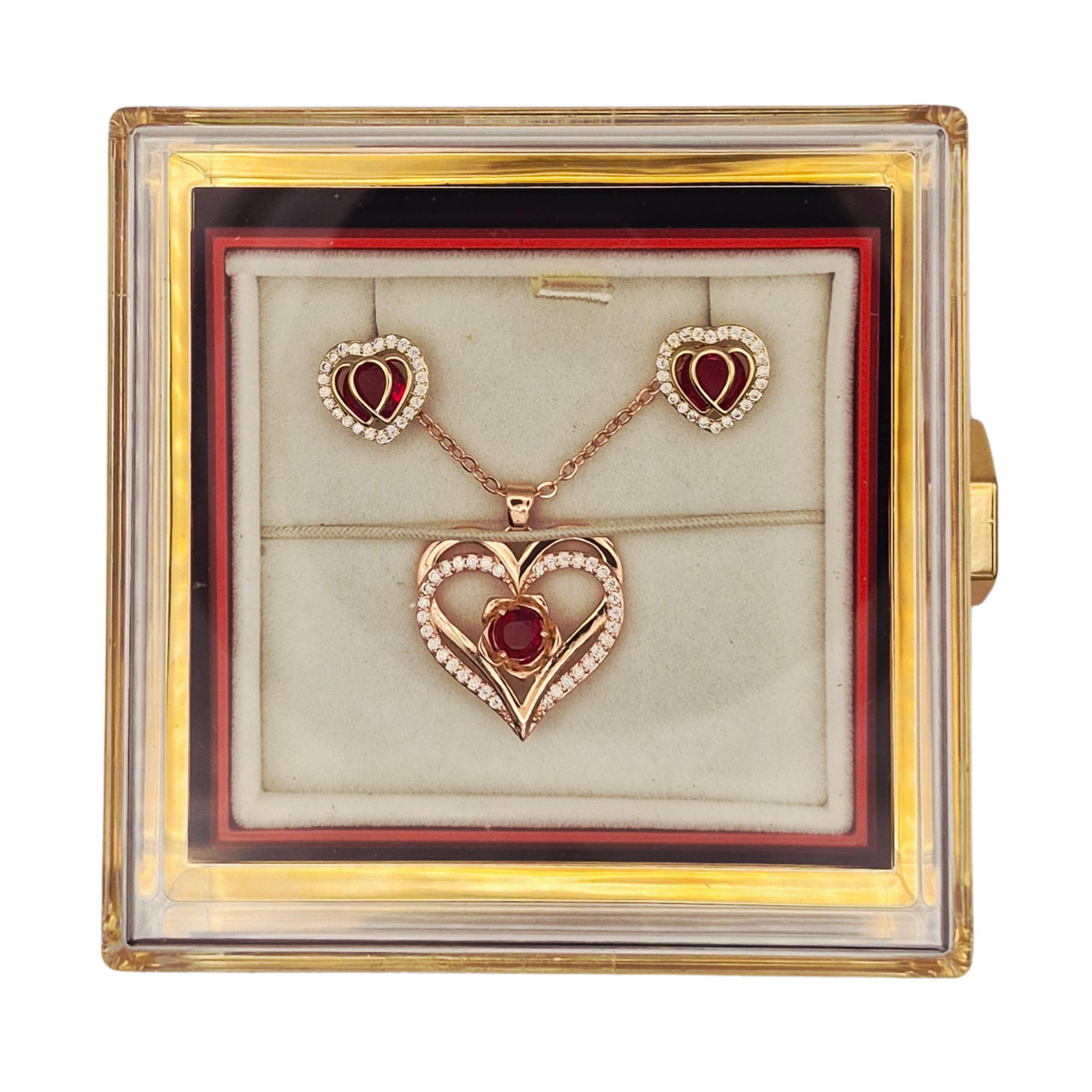 Rotating Artisan Rose & Stainless Steel Heart Jewelry Gift Set